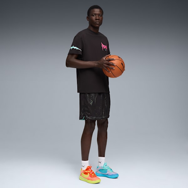 PUMA x RICK AND MORTY 5.5" Basketball Shorts, PUMA Black-AOP, extralarge